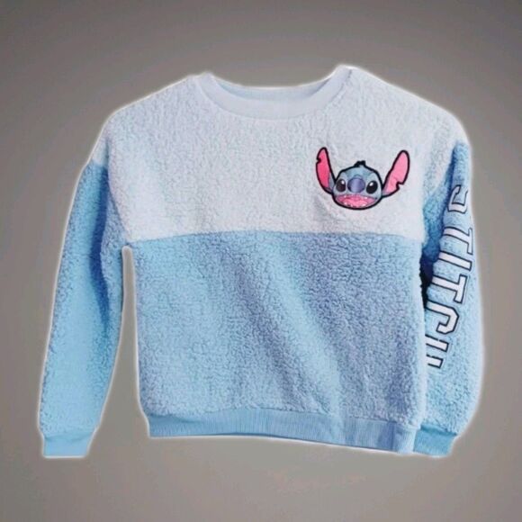 NWT Disney Stitch Blue Sherpa Pullover Top Girls 6-6X - Picture 1 of 5